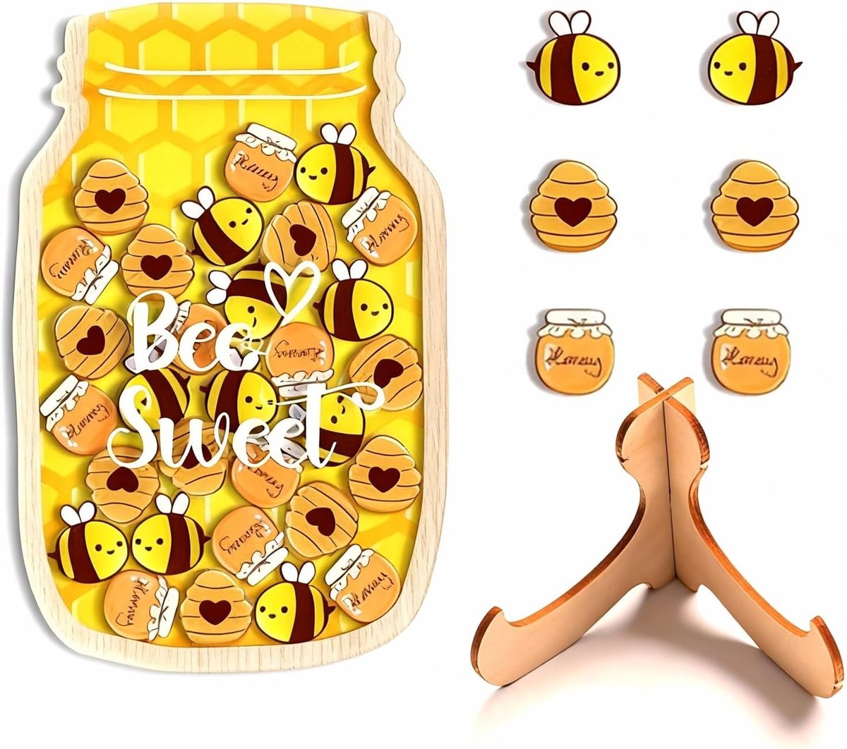 Beloningspot - Beloningspot voor kinderen - Bijenbeloningssysteem - Ster beloningspot - Houten Beloningspot - Reward jar - Kinderen Belonen - Zindelijkheid - Kind Beloningsysteem - Voor Zindelijkheidstraining, Taakjes & Klaslokaal - Geel