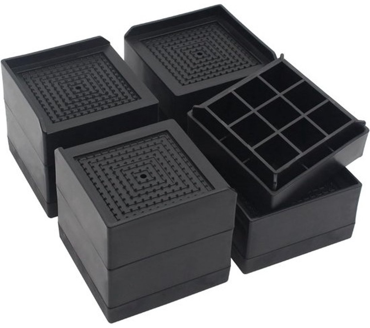Set van 4 Zwarte Bedverhogers 7,6 cm – Verstelbare Meubel- en Bankverhogers voor Zware Belasting