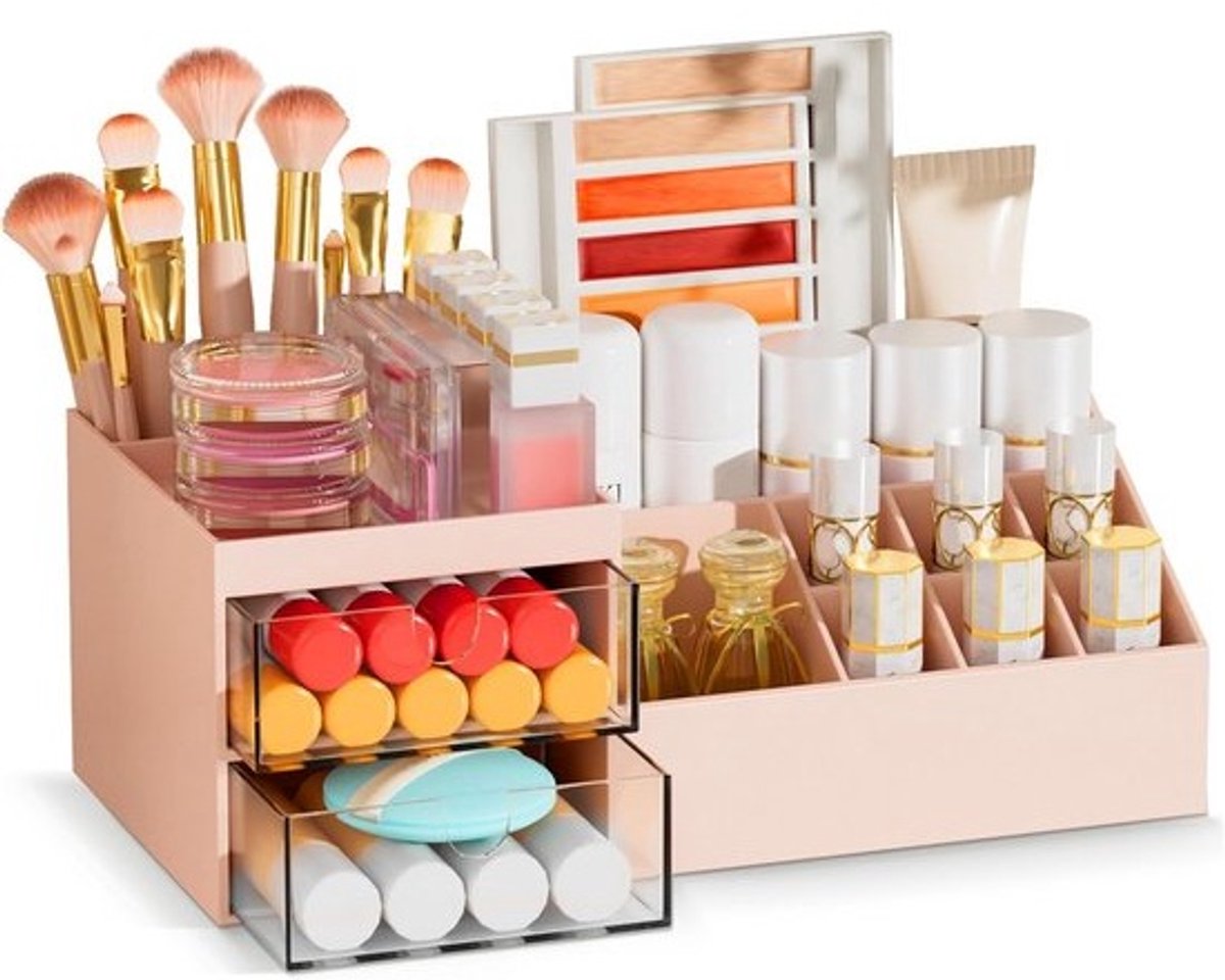 Make-up organizer met laden - multifunctionele cosmetica-opslag voor huidverzorging en badkamer - roze