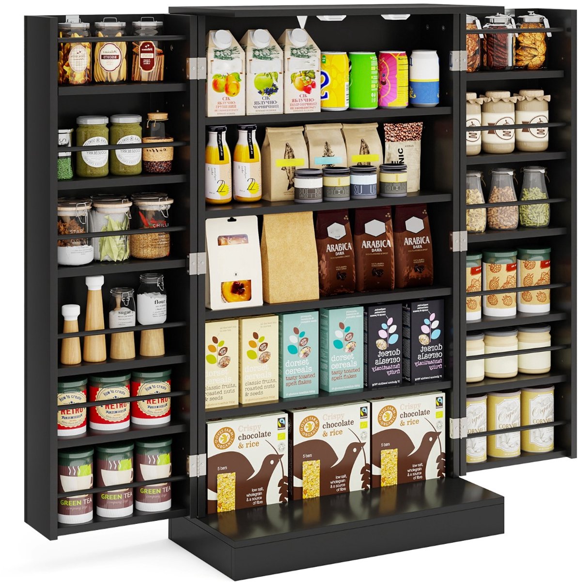 SureDeal® - Keukenkast - Hoge Voorraadkast Keukenkast - Deuren - Verstelbare Planken Vrijstaand - 59x30x104 cm - Donkerbruin
