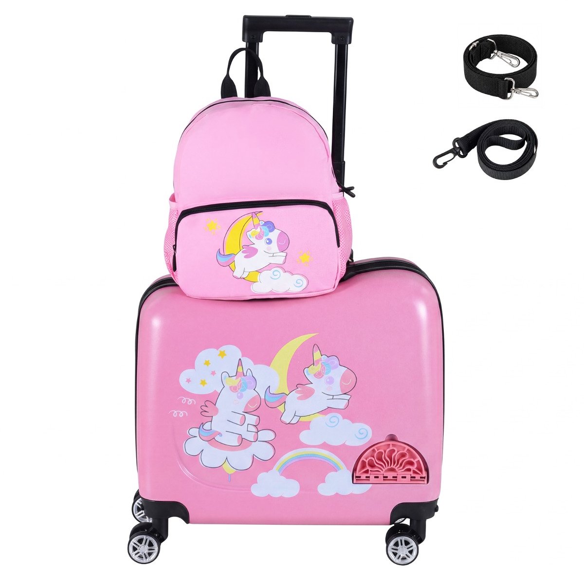 SureDeal® - Kinderkoffer - Delige Kinderkofferset - Zwenkwielen Loop - Draag - Zitkoffer - Rugzak Reiskoffer - Wieltjes - 46x23x33 cm - Roze