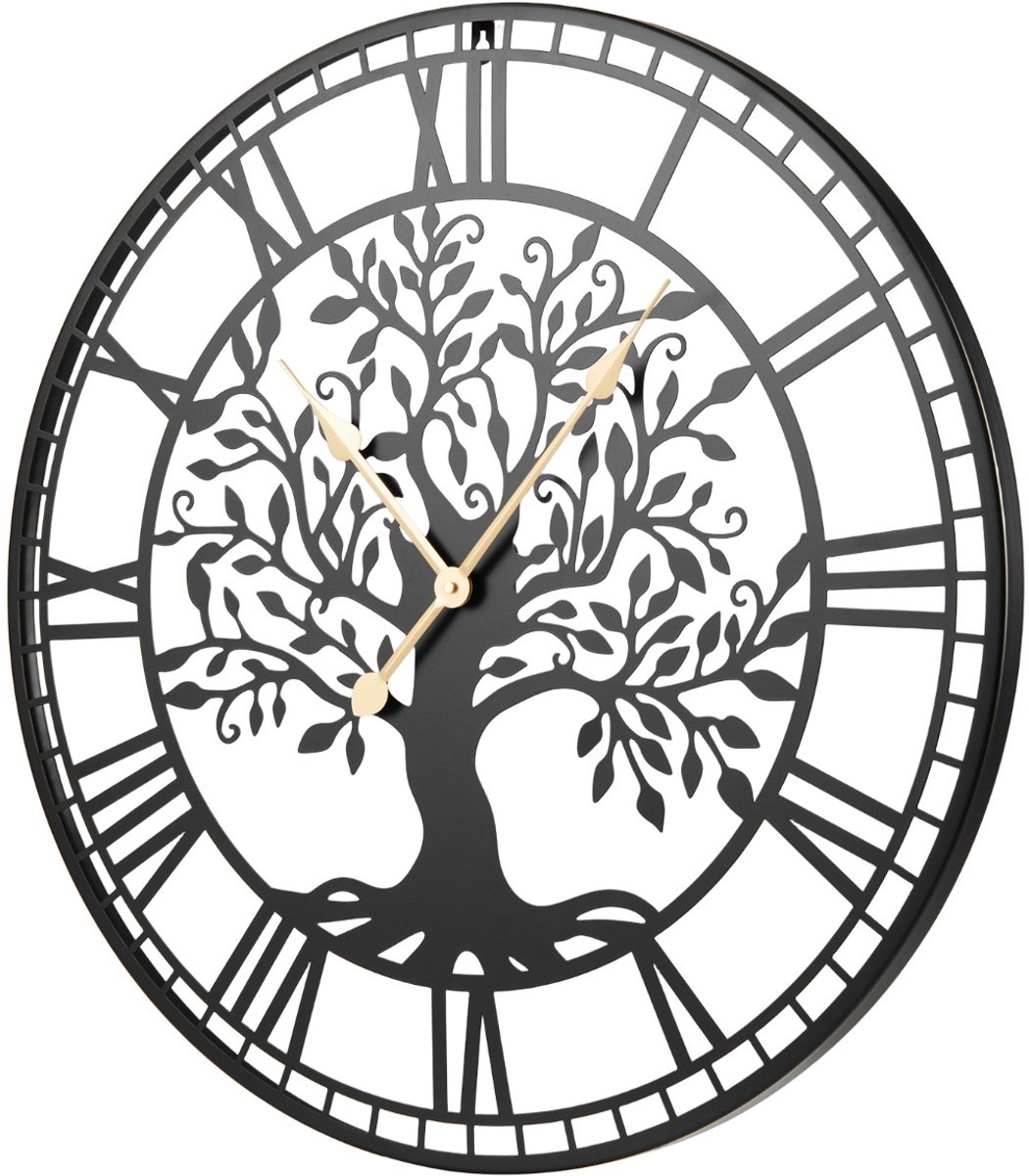 SureDeal® - Woondecoratie - Grote Wandklok Metalen - Levensboom Decoratieve Geruisloze - 68x68x2,5 cm - Donkerbruin