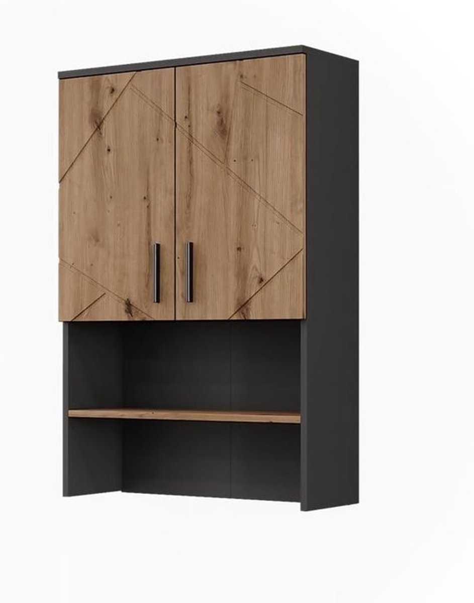 Wasmachinekast Hoog met Opbergruimte Badkamer Meubel Antraciet