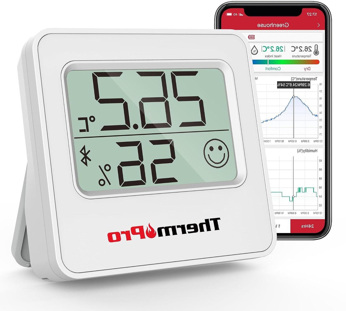 Kamerthermometer Hygrometer - Klimaatmeter App - Binnenklimaat Bewaken - 80m Bluetooth Bereik - 5.5 cm - Wit