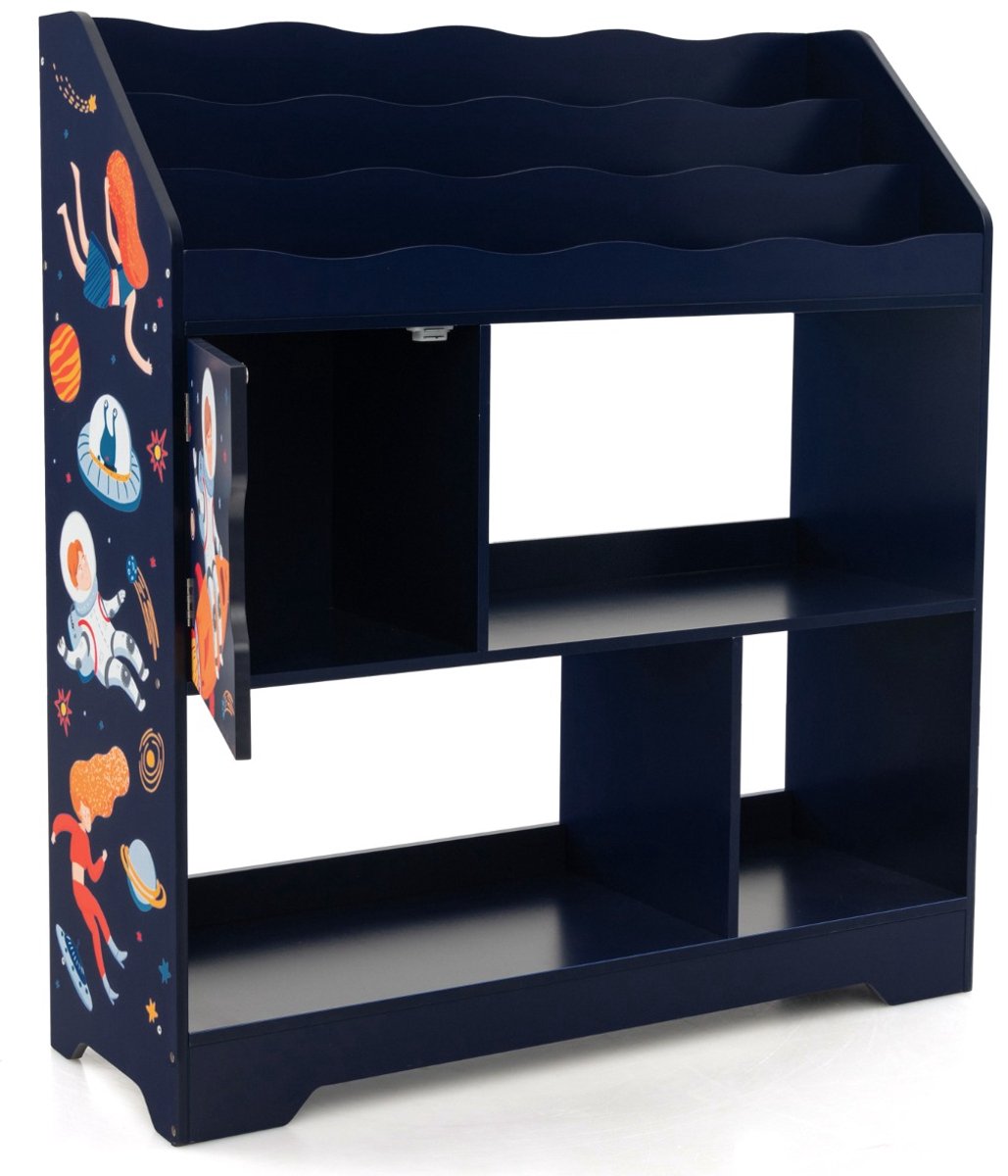 SureDeal® - Boekenkast - Speelgoedrek Etages Kinderrek - Opbergvakken - Deur Speelgoedorganizer Boekenrek - Kinderen - 93x30x100 cm - Blauw