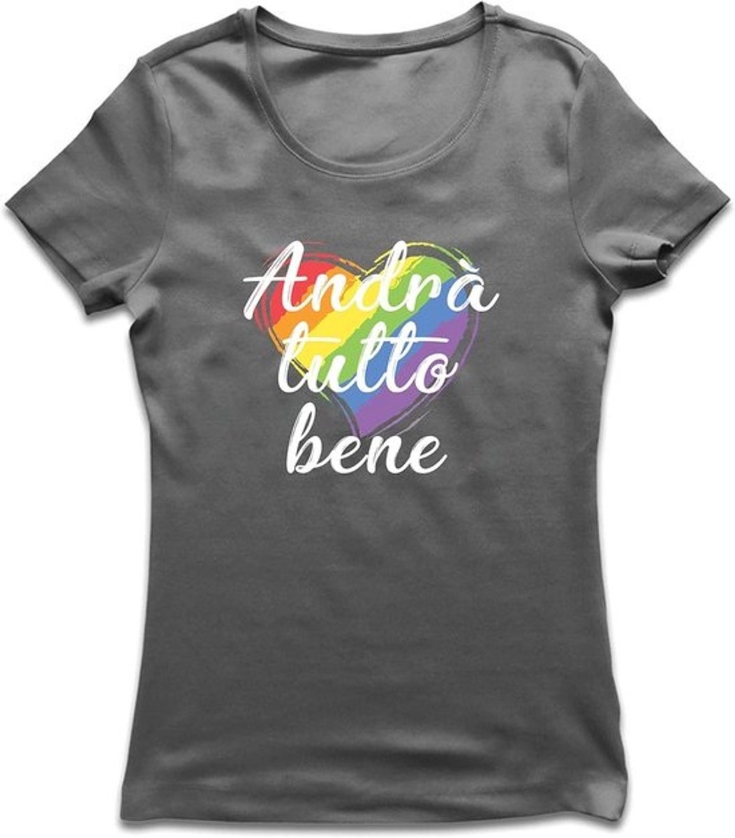 Dames T-shirt Regenboog Hoop 'Andrà Tutto Bene' - Alles Komt Goed