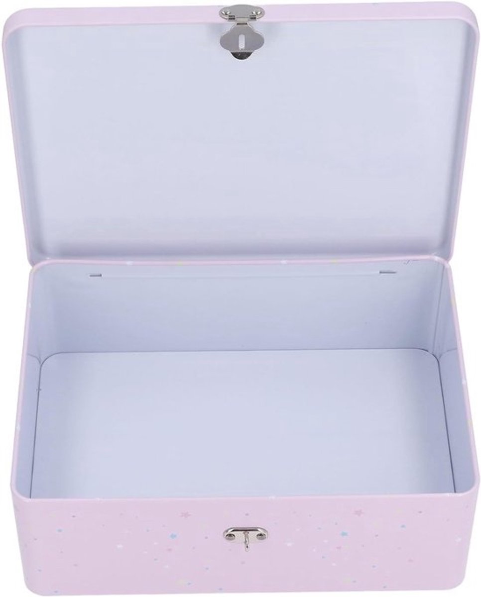Metalen Opbergdoos - Blikken Container - Veilig Spullen Bewaren - Met Slot en Sleutels - 27x20x12cm - Regenboog Patroon