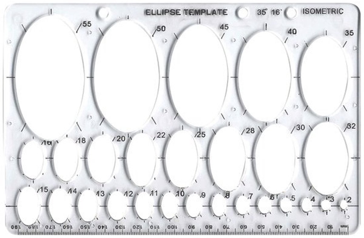 Ellipse Sjabloon - Tekenhulp - Tekenen & Ontwerpen - Diverse Maten - 20 x 12.5 cm