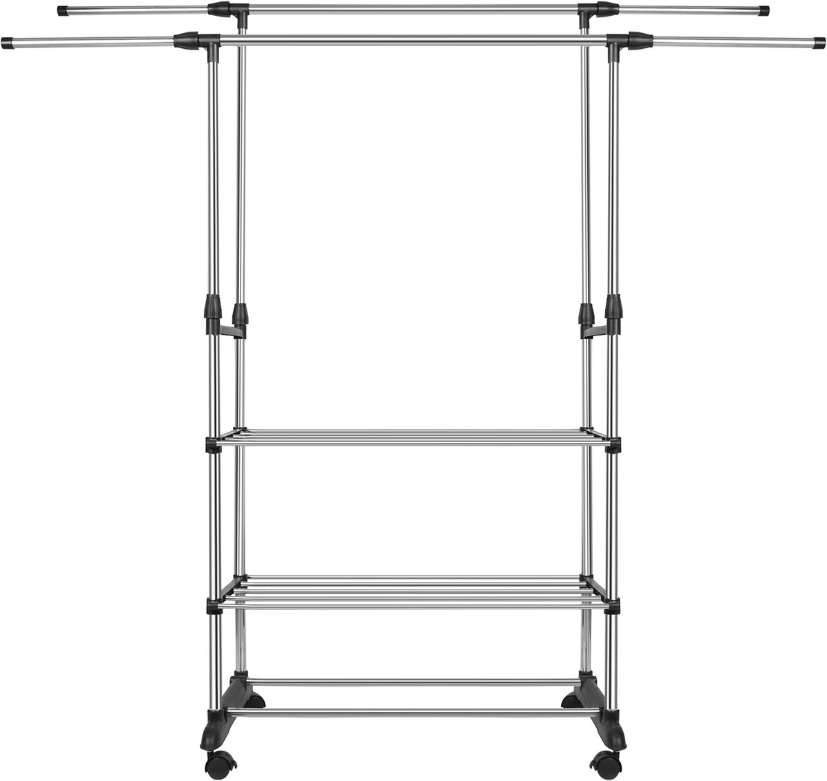 PIPIPOXER- Wasrek-Droogrek-Staand Droogrek -Uitschuifbare Droogtoren - RVS – 3 Verdiepingen – 144 meter Drooglengte- Ruimtebesparend Wasrek -144 × 42 × 150 cm CM- Droogrek op Wielen - zwart