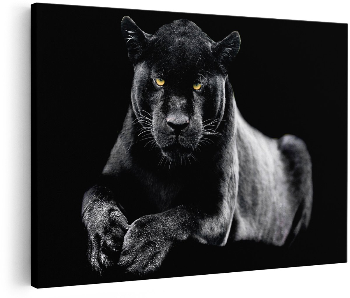 Artaza Canvas Schilderij Zwarte Panter - 150x100 cm - Groot - Wanddecoratie Dieren - Schilderijen Woonkamer - Muurdecoratie Slaapkamer