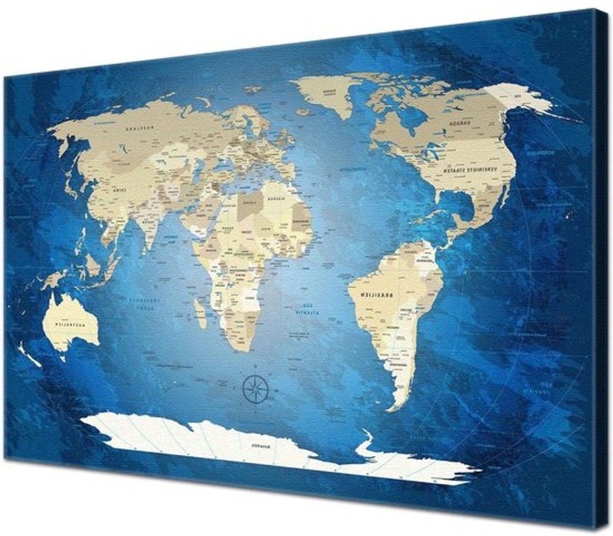 Wereldkaart Kurkbord - Kaart Prikbord - Reizen Plannen - Met Kurk Achterwand - 120 x 80 cm - Blauw Oceaan