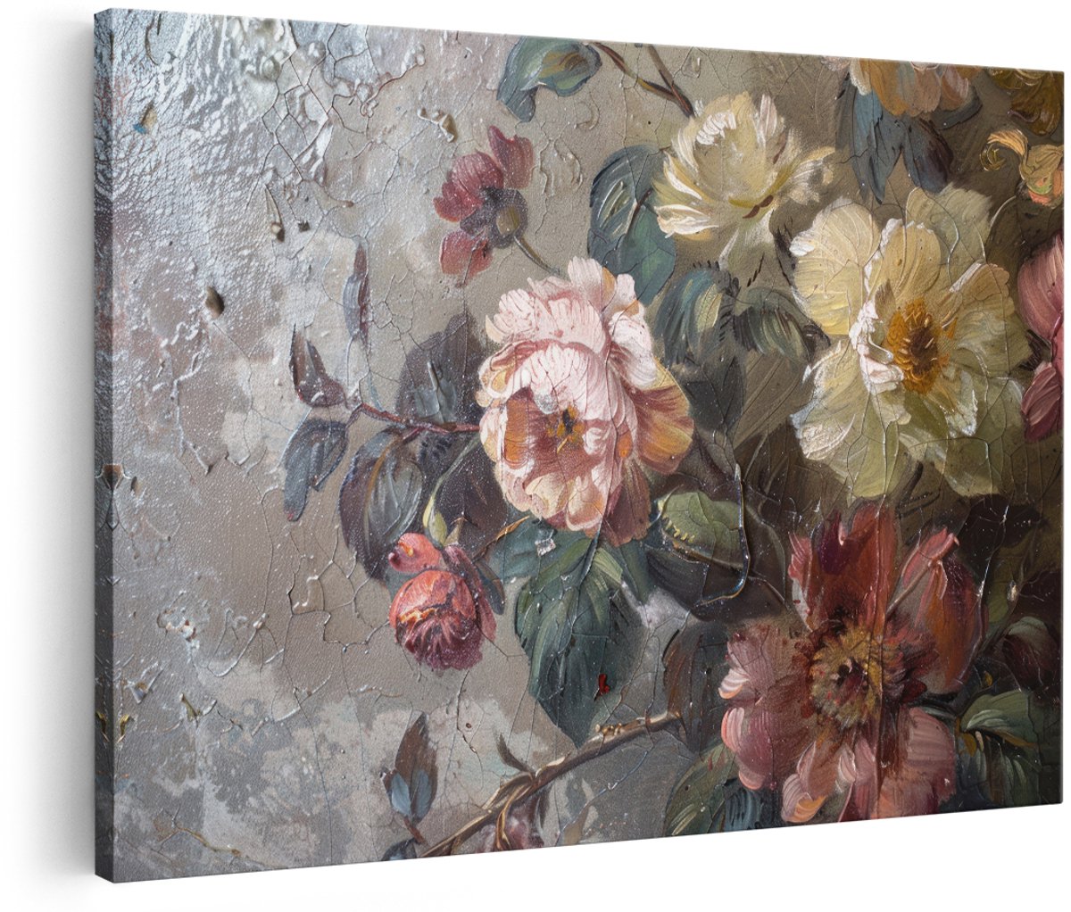Artaza Canvas Schilderij Bloemen Stilleven - 150x100 cm - Groot - Wanddecoratie Vintage Rozen - Muurdecoratie Brocante - Decoratie Woonkamer