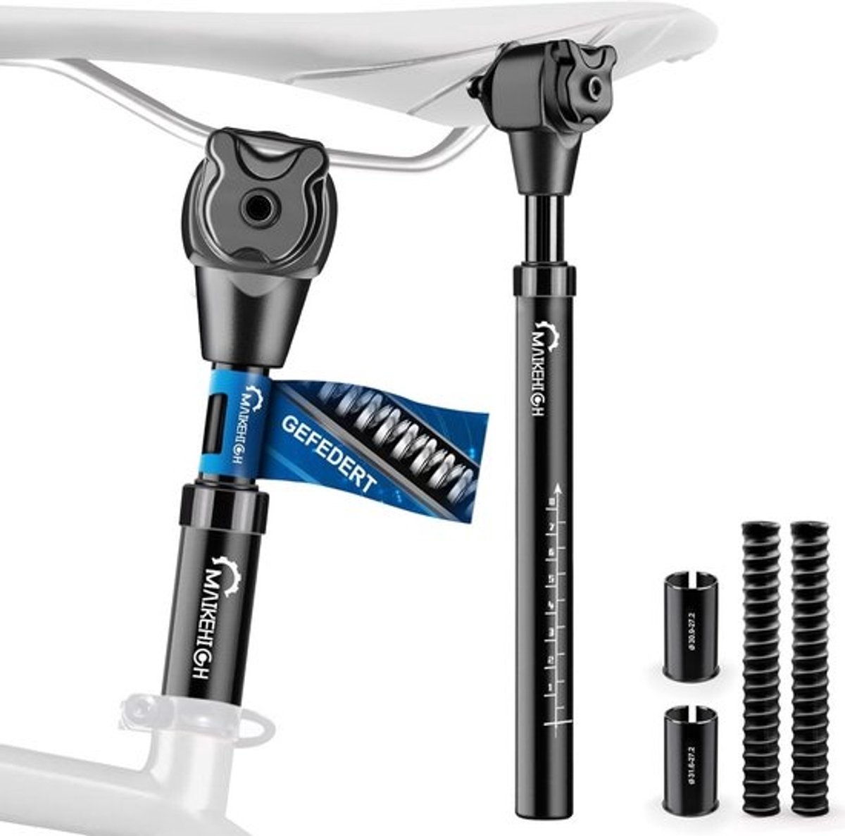 Verende Zadelpen Fiets - Universele Montage Ø27.2/30.9/31.6mm met 2 Reductiehuls & 2 Veren