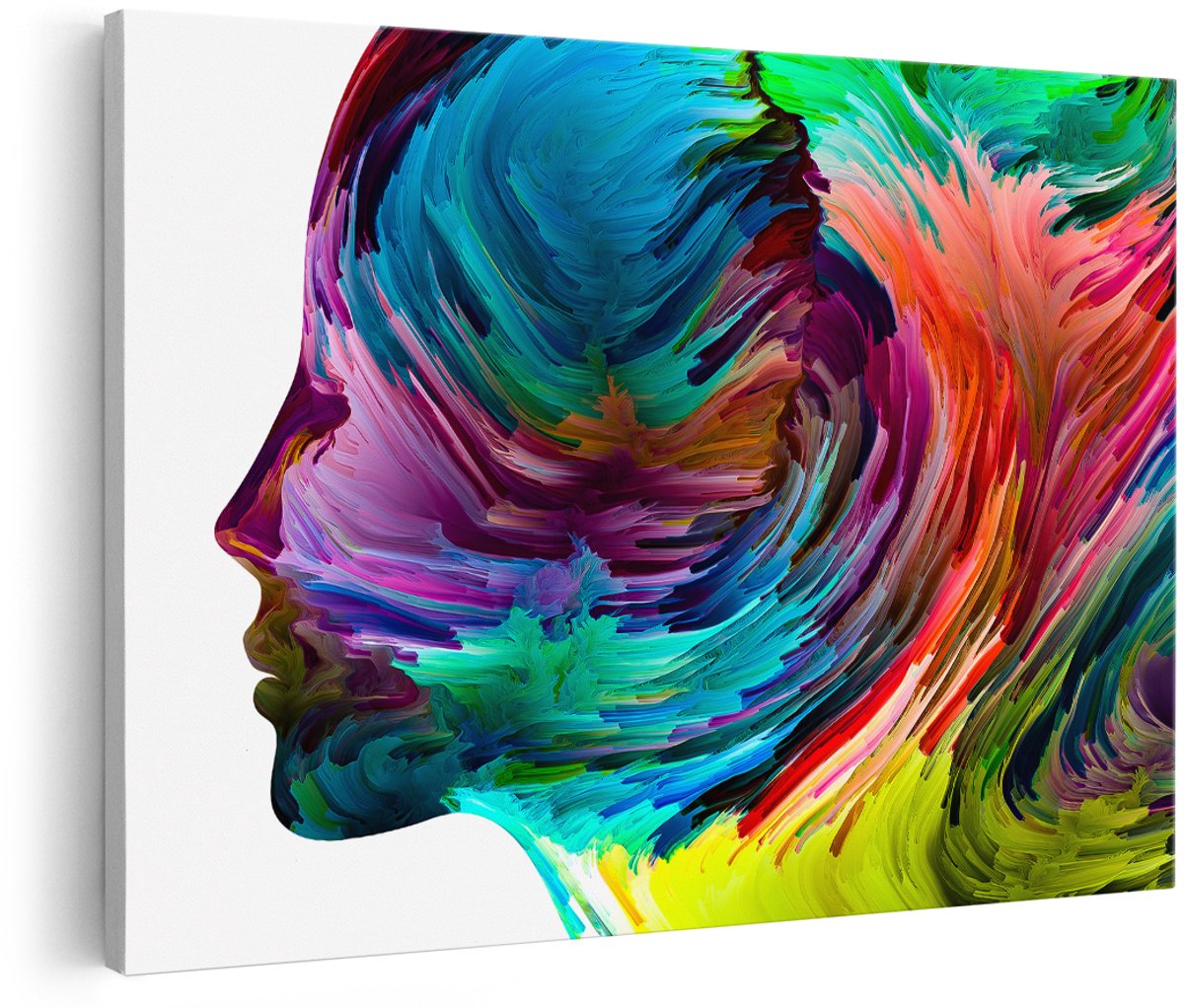 Artaza Canvas Schilderij Abstracte Kunst van een Gezicht - Hoofd - 150x100 cm - Groot - Wanddecoratie Woonkamer - Schilderijen - Muurdecoratie