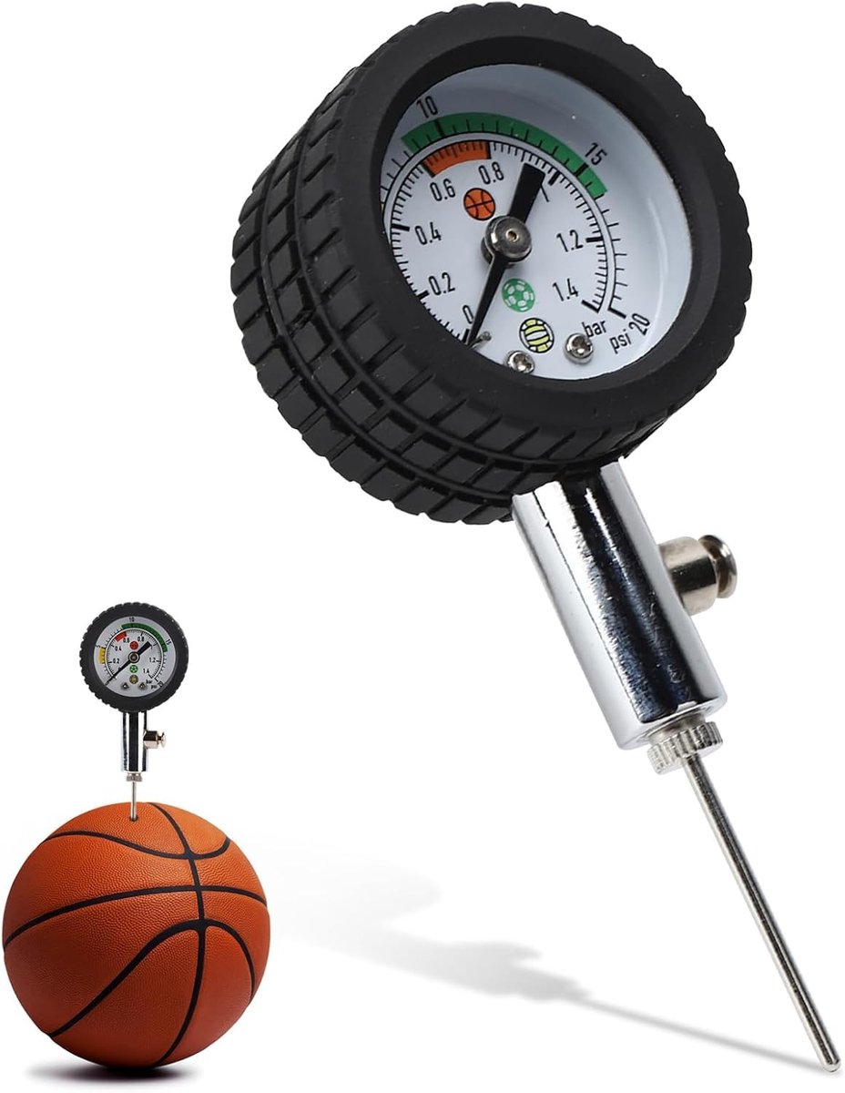 Draagbare Luchtpomp met Drukmeter - Zwart - Handpomp voor Sportballen - Voor Voetbal, Basketbal en Volleybal