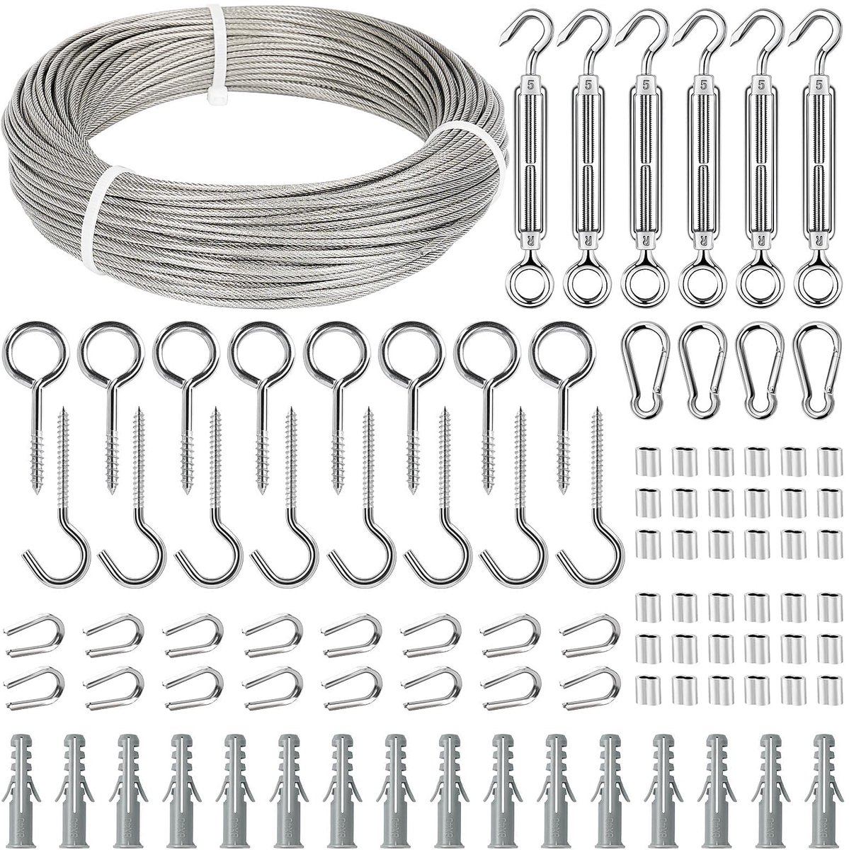 RVS Draadkabel Set - Gecoat met M5 Spanschroeven en Kabelspanners RVS 304 - Voor Klimplanten, Hek, Lichtslingers en Gordijnen - 50 meter / 2mm