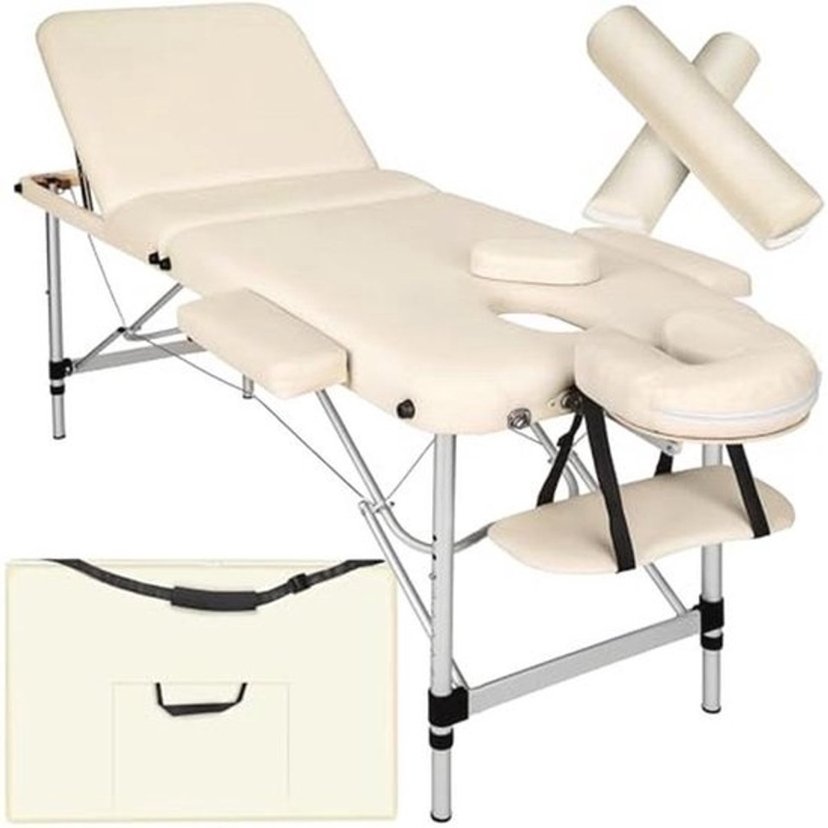 Vouwbare Massage Tafel - Hoogte Verstelbaar met 3 Zones - Inclusief Rollen en Draagtas - Beschikbaar in Verschillende Kleuren