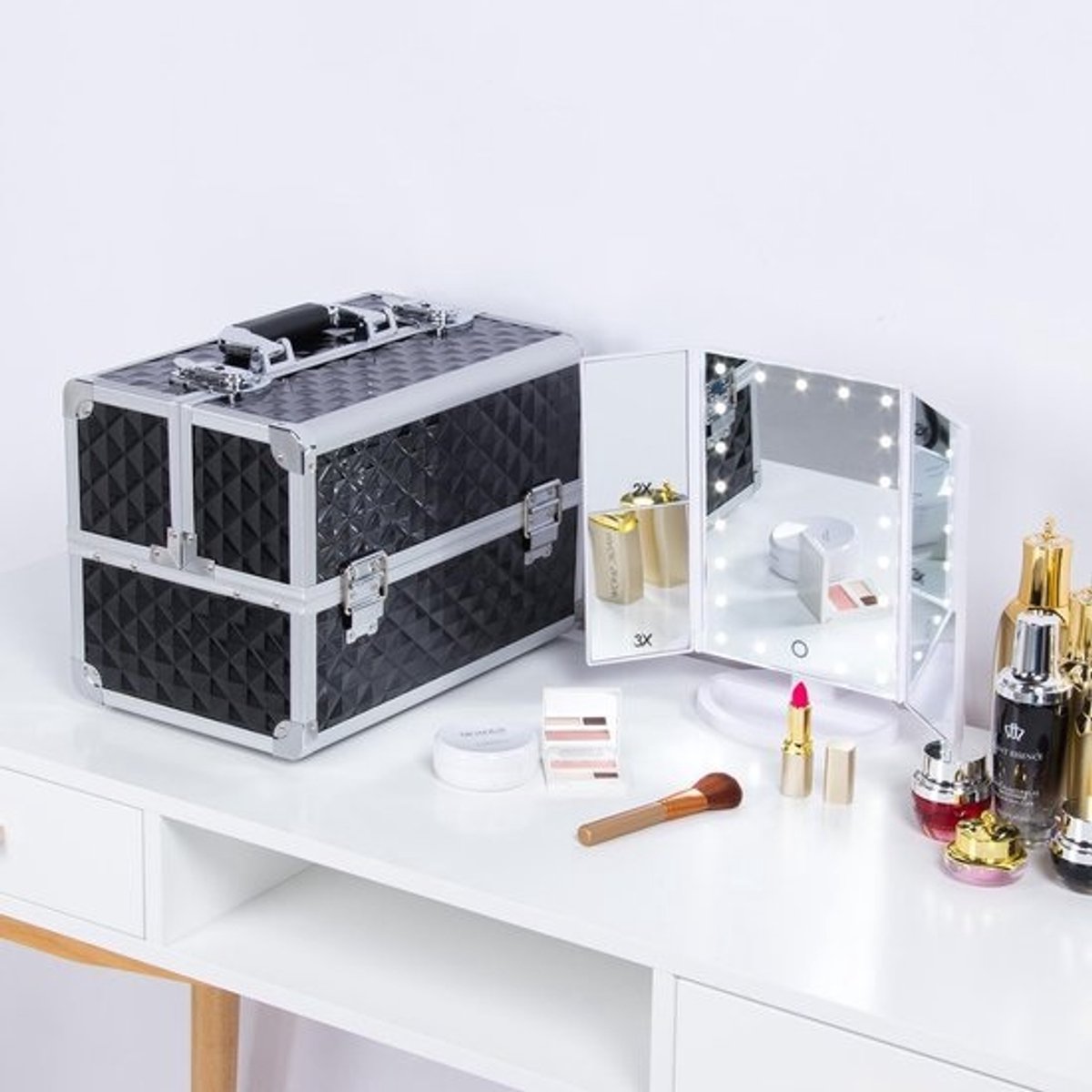 RFWR® Cosmeticakoffer voor make-up en schoonheidsproducten - afsluitbare koffer 34,7 cm x 22,2 cm x 25 cm