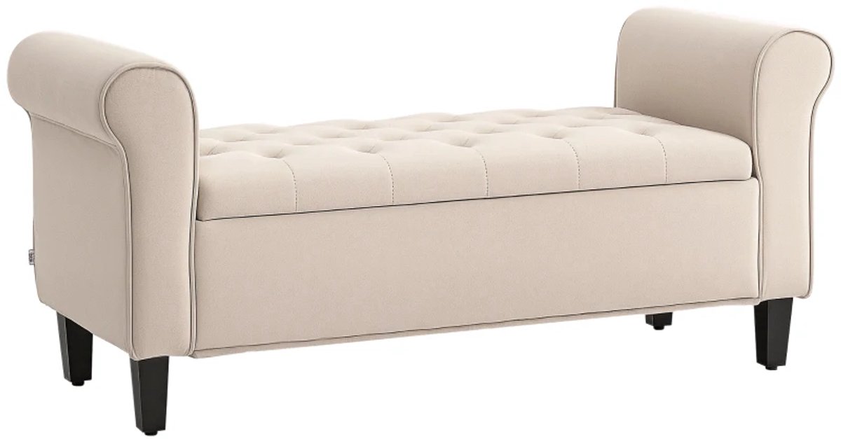 Bankje - Vintage Design - Met Opbergruimte - Fluwelen Look - Beige