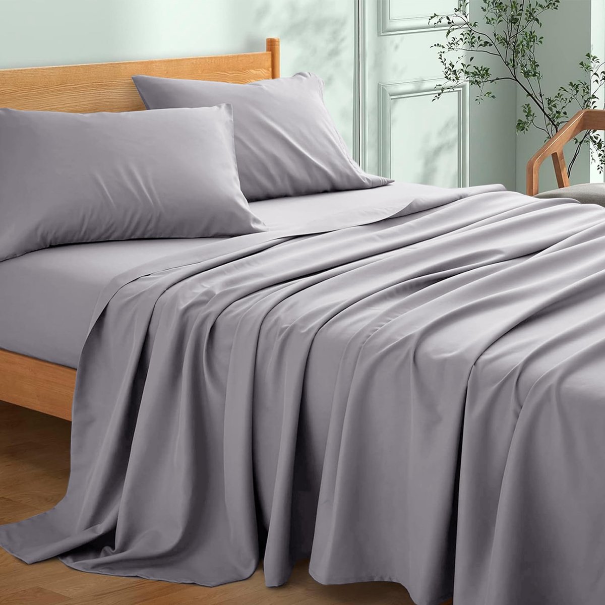 SnelShoppen - Eenpersoons laken 100% Egyptisch katoen, 300TC hotelkwaliteit, lichtbestendig, onderhoudsvriendelijk beddengoed, grijs 180 x 255 cm