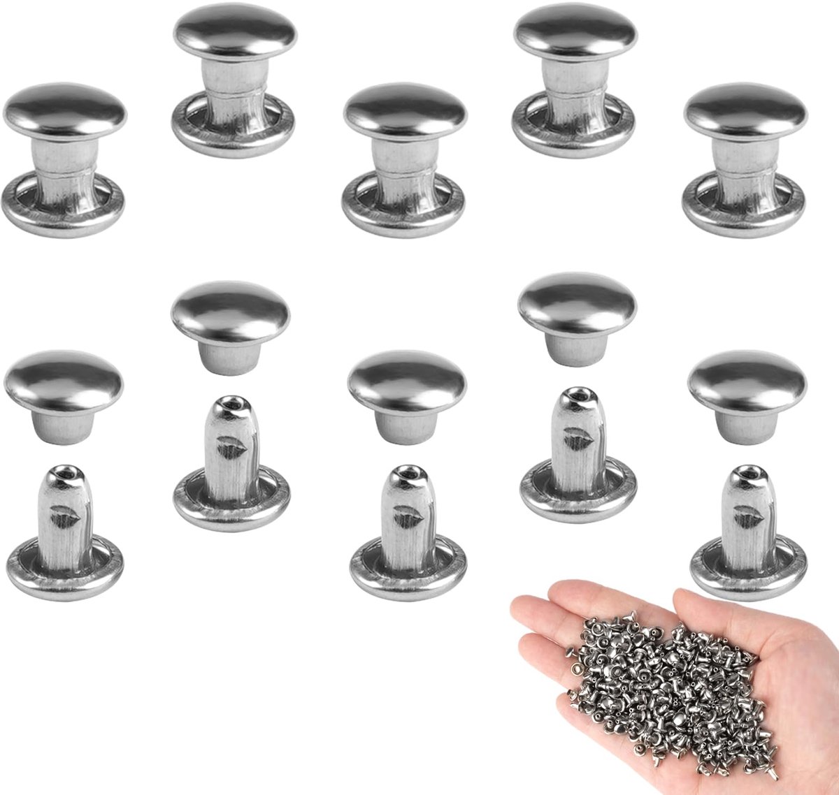 Dailygoods - 300 Stuks Holle Klinknagels voor Leer - 6mm Dubbele Dop