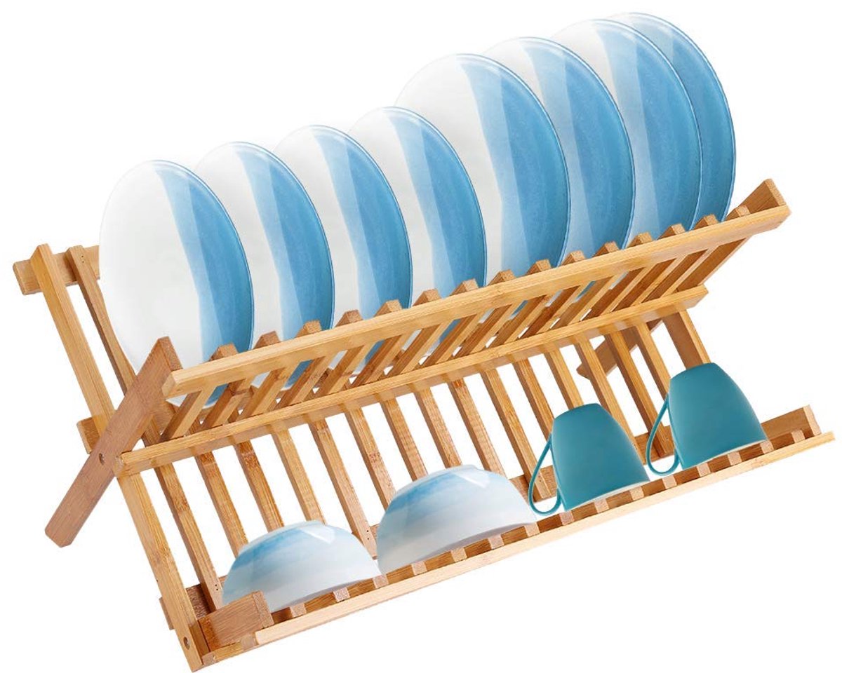 Dailygoods - Bamboe afdruiprek - Opvouwbaar - Duurzaam ontwerp - 2-Tier - Keukenaccessoire - Voor afwassen - Hol ontwerp