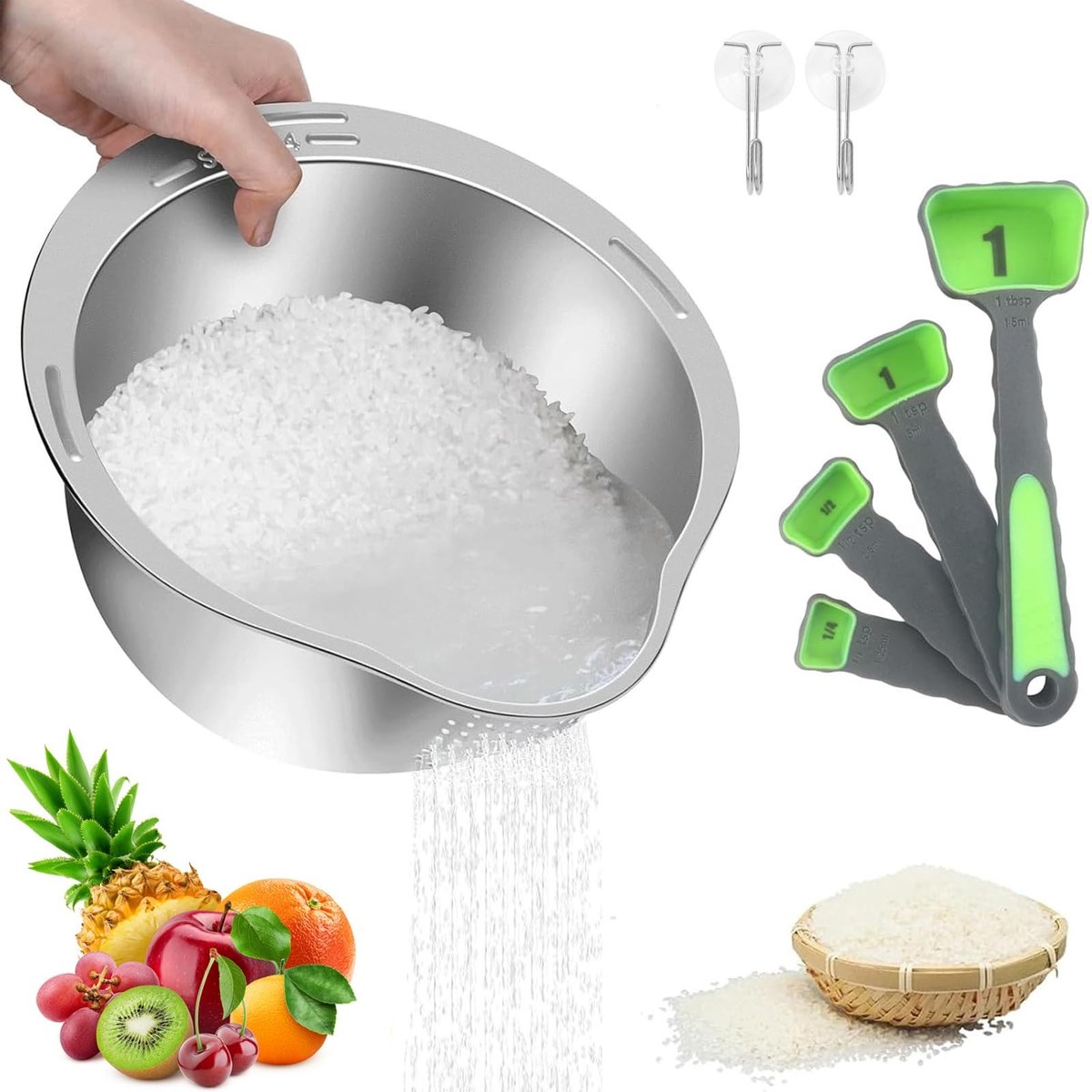 Dailygoods - Roestvrijstalen Spoelbak met Schenktuit - Perfect voor Rijst, Quinoa en Groenten
