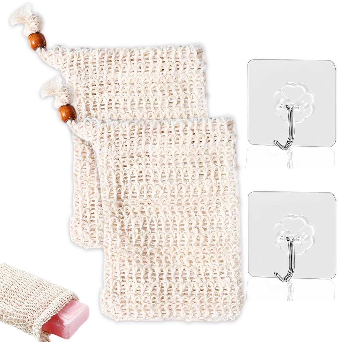 Dailygoods - 2 Stuks Katoen-Linnen Zeepzakjes - Handgemaakte Zeephouders