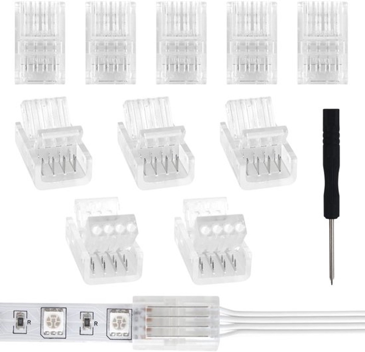 4-polige LED-strip connector - Verlengkabel voor LED strips - Inclusief schroevendraaier - 10 mm breed - Geschikt voor RGB/5050/3528 LED ...
