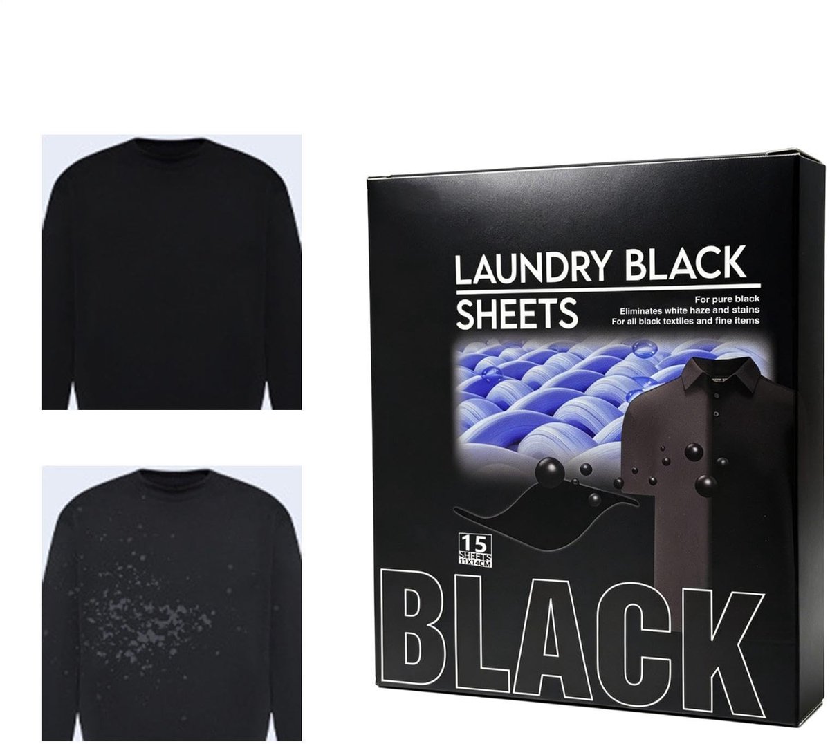 Dailygoods - Zwarte Textielkleurstof voor Kleding - 15 Stuks Oplosbare Vellen