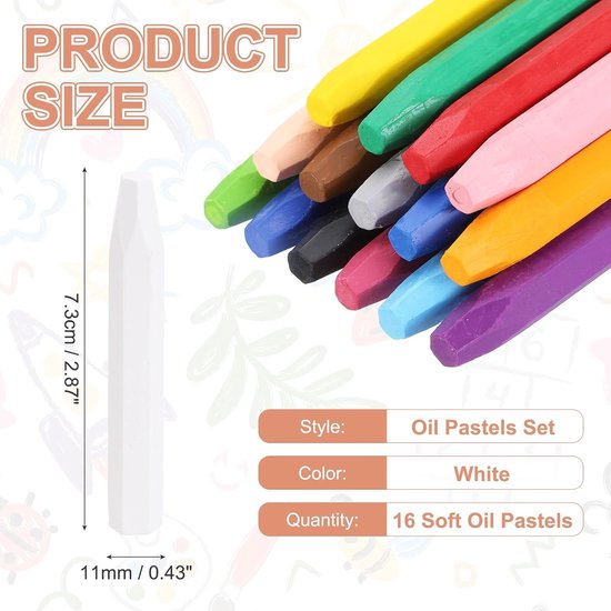 Oliepastels - Tekenkrijt Kleur - Tekenen en Schilderen - Zachte Textuur - 16 stuks - Wit — afbeelding 4