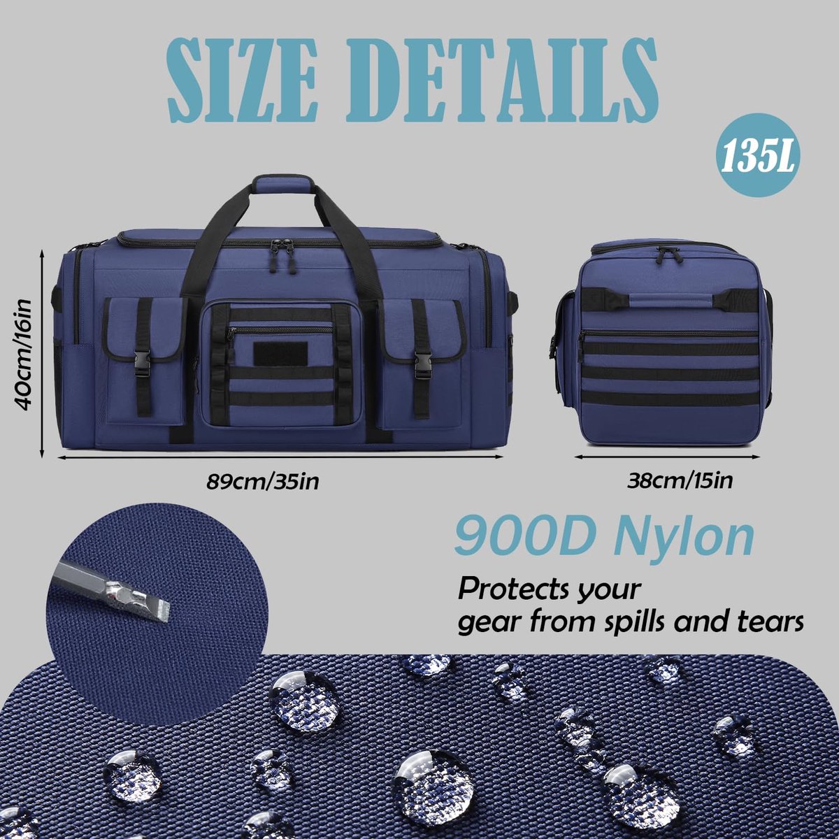 SnelShoppen - XXL Reistas Handbagage Heren Sporttas met Schoenenvak en Geïsoleerde Tas voor Training, Weekenden, Sauna, 135L, Blauw, XX-Large