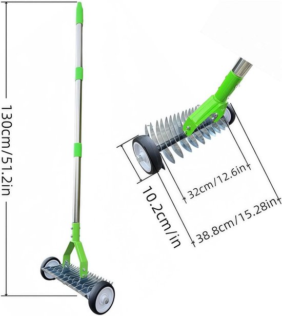 Rieten hark - Gazon hark - Gazon onderhoud - Verstelbaar handvat - 130 cm - Groen — afbeelding 5