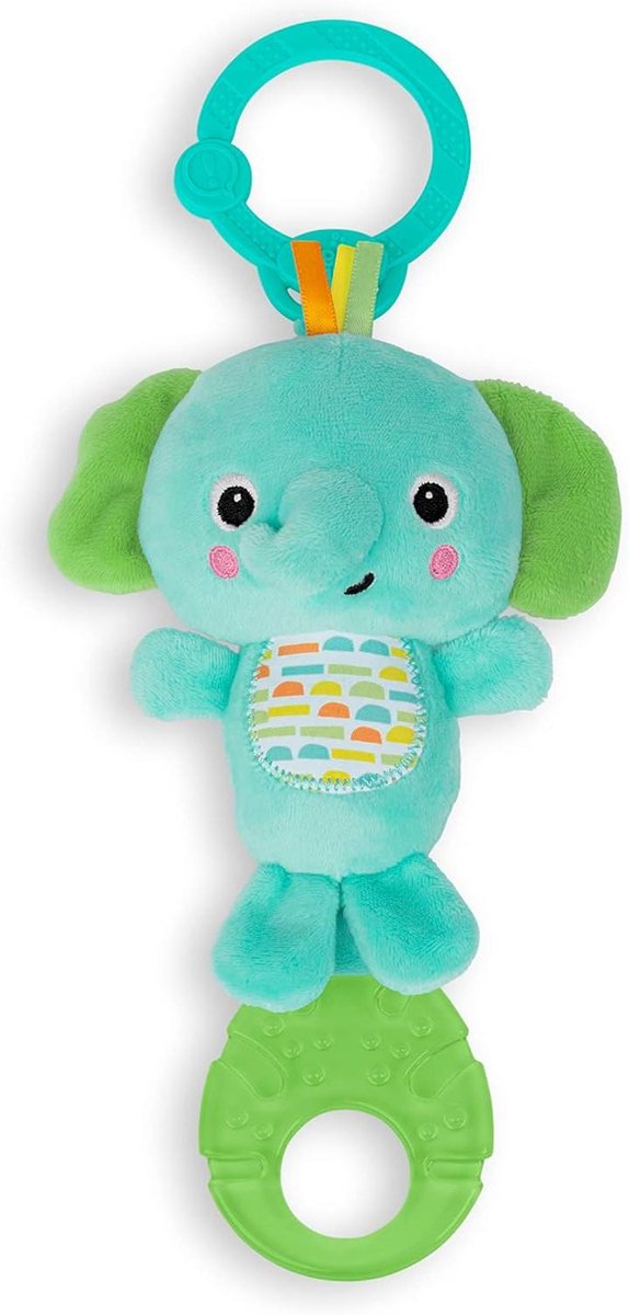 Muzikaal Pluche Olifant - Babyspeelgoed Dier - Baby Vermaken - Bevestigingsring - 28 cm Hoogte - Multicolor