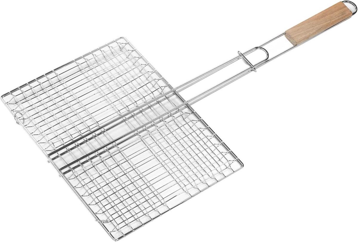 Grillmand Staal Vismand BBQ Buiten Koken Afsluitbaar Mechanisme 1 Eenheid Chroom
