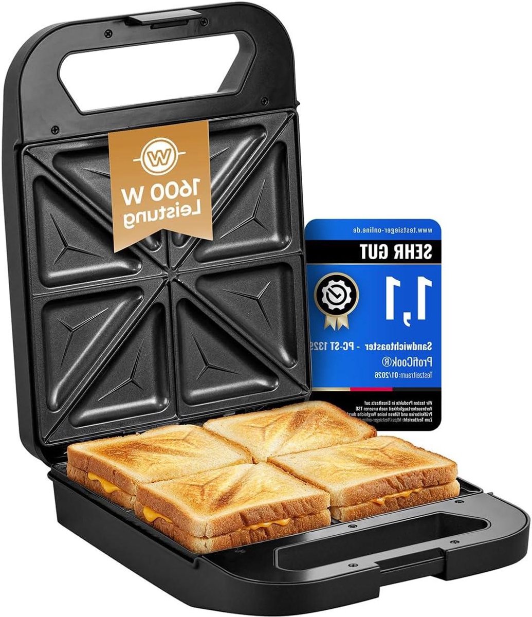 Sandwichmaker - Tosti Apparaat - Snelle Lunch - 4 Sandwiches Tegelijk - 1600 Watt - Zwart