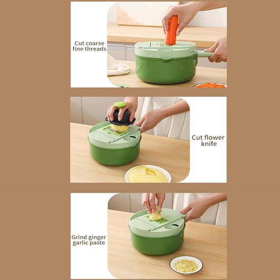 Groentehakker Snijder - Keukenmachine Gadget - Maaltijd Voorbereiden - 16-in-1 Systeem - 20x20x13 cm - Grijs — afbeelding 5