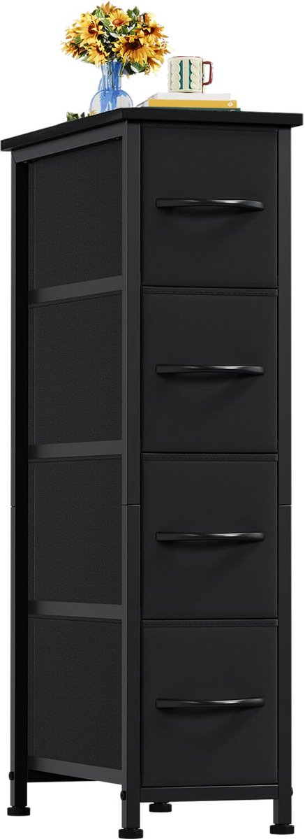 SnelShoppen - Somdot Ladekast met Stoffen Laden, Dressoir met Stalen Frame, Commode en Opbergkast voor Slaapkamer en Woonkamer, Zwart, 48D x 20B x 75H