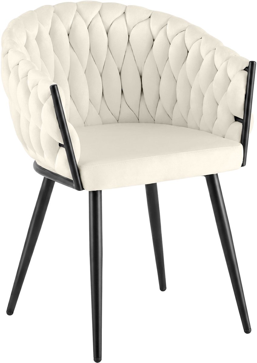 CLP Molise Eetkamerstoel - Zwart frame - 150 kg - Velvet - Fluweel/creme