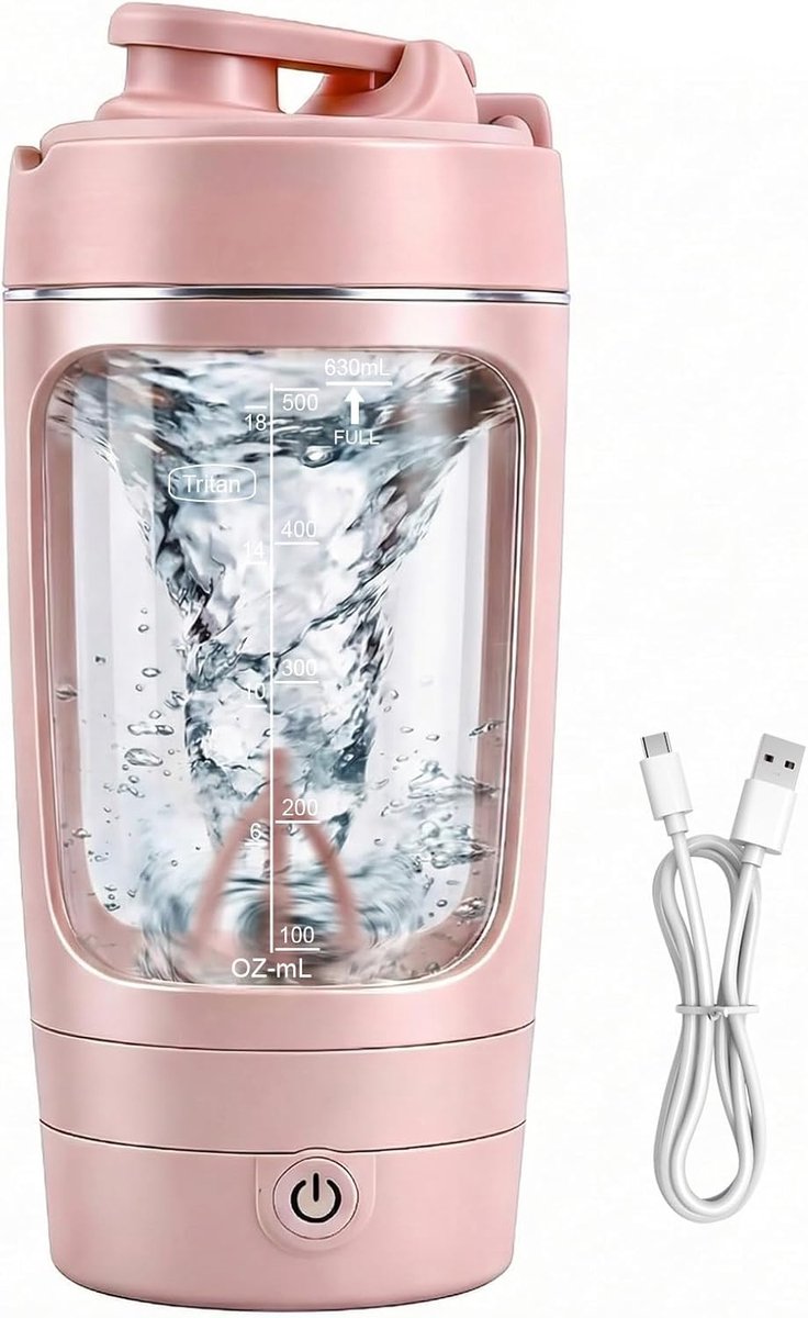 Bobypet - Elektrische eiwitshaker 630 ml, oplaadbare elektrische eiwitshaker (USB-C), vortex-mixer (9000 tpm), BPA-vrij, shakerfles voor fitness, sportschool en reizen (roze)