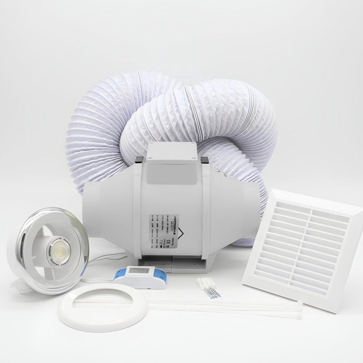 SnelShoppen - Inline Badkamer Loft Extractor Ventilator Kit met LED Licht, Timer, 100mm / 4 inch, Hoogwaardige Ventilatie, Ideaal voor Badkamer, Keuke