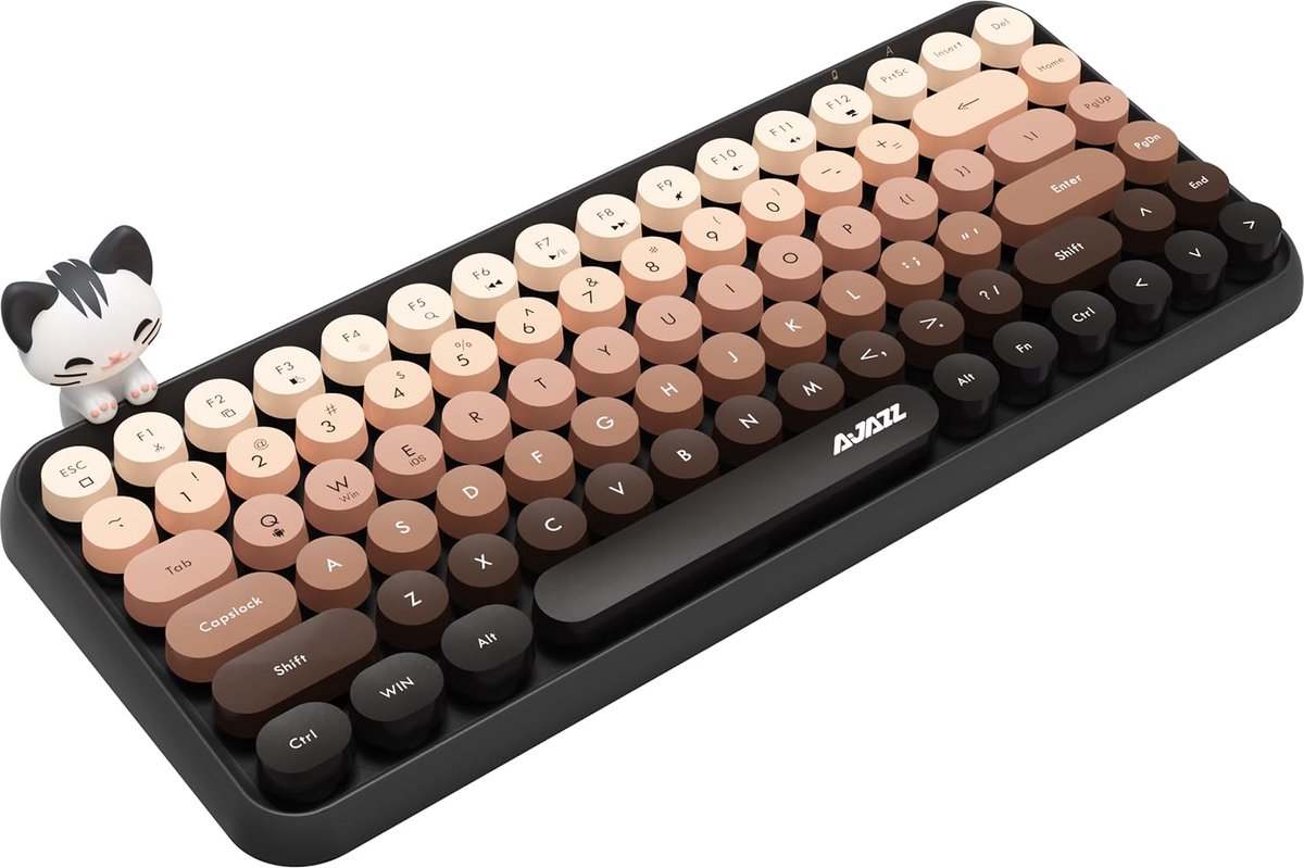 SnelShoppen - Retro Draadloos Toetsenbord met Ronde Keycaps, Bluetooth Stil, Compact QWERTY Toetsenbord voor PC, Laptop en Mac - Bruin, Typewriter Des