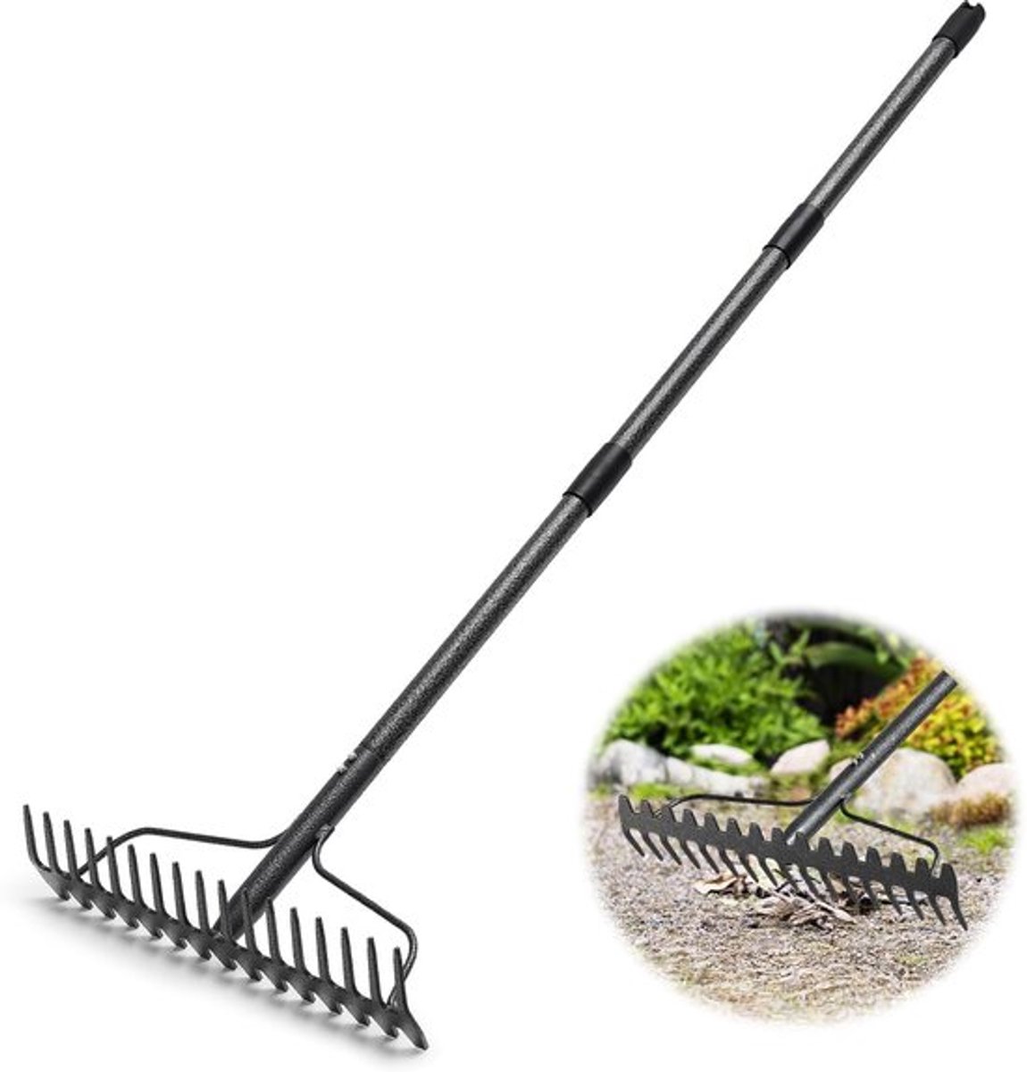 Boograken 17 Tanden - Tuinhark met Steel 123 cm - Duurzaam Metaal - Roestwerend - Effectief voor Grond en Bladeren - Eenvoudige Installatie