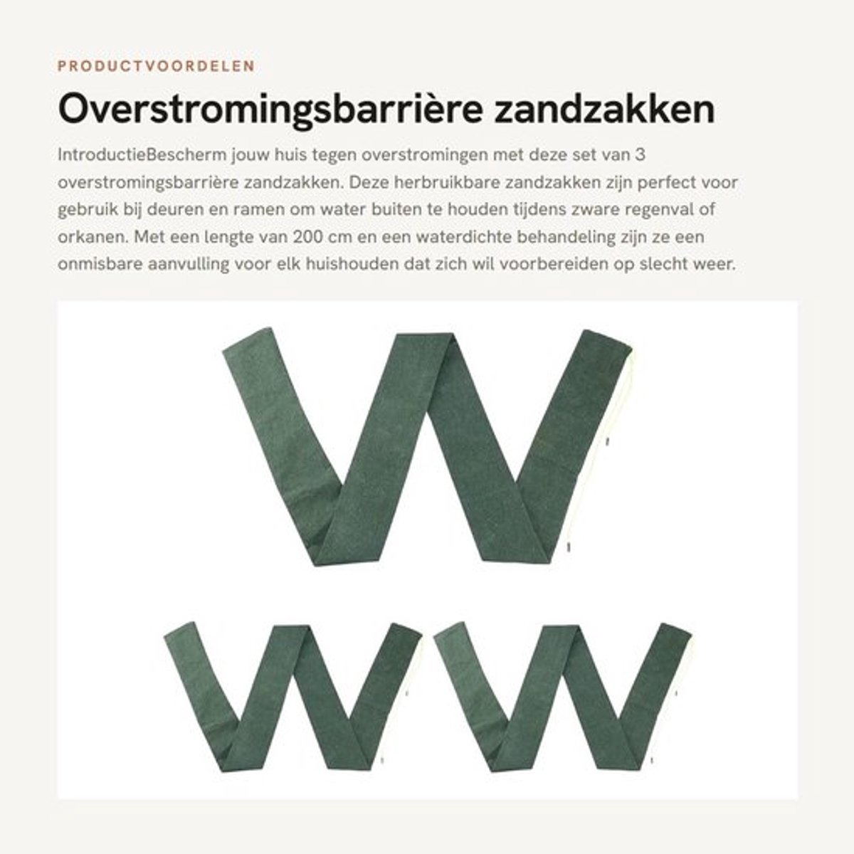 Overstromingsbarrière 3 Stuks - Herbruikbare Zandzakken - Waterdichte Behandeling - Canvas Materiaal - 200 x 10 cm - Trekkoord Tas - Zandzak