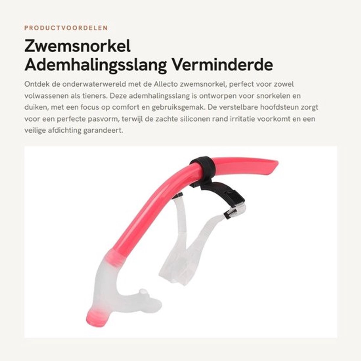 Zwemsnorkel - Verstelbare Hoofdsteun - Zachte Siliconen - Verminderde Luchtweerstand - Snorkelset Volwassenen - Snorkelen/Duiken - Snorkel