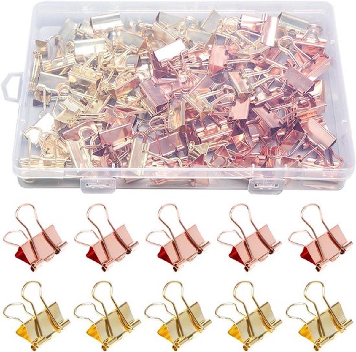 Metalen papierclips goud en roségoud - 100 stuks - Multifunctionele binder clips voor documenten - 19mm