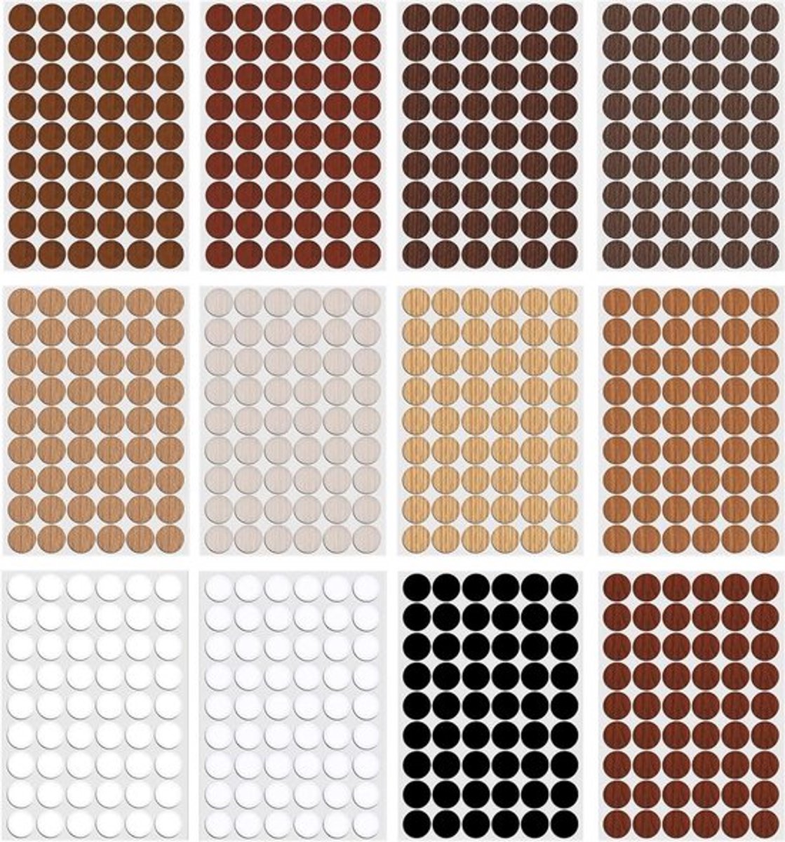 Zelfklevende Stofdichte Dekstickers voor Schroefgaten - 12 Kleuren - 648 stuks