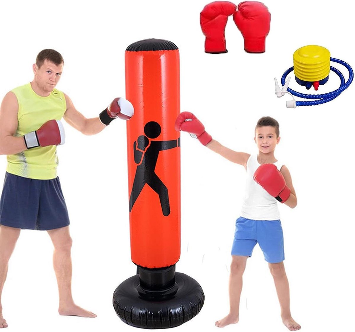 Opblaasbare Bokszak - Staande Bokszak Kinderen - Actieve Ontspanning - Inclusief Handschoenen Pomp - 160 cm - Rood