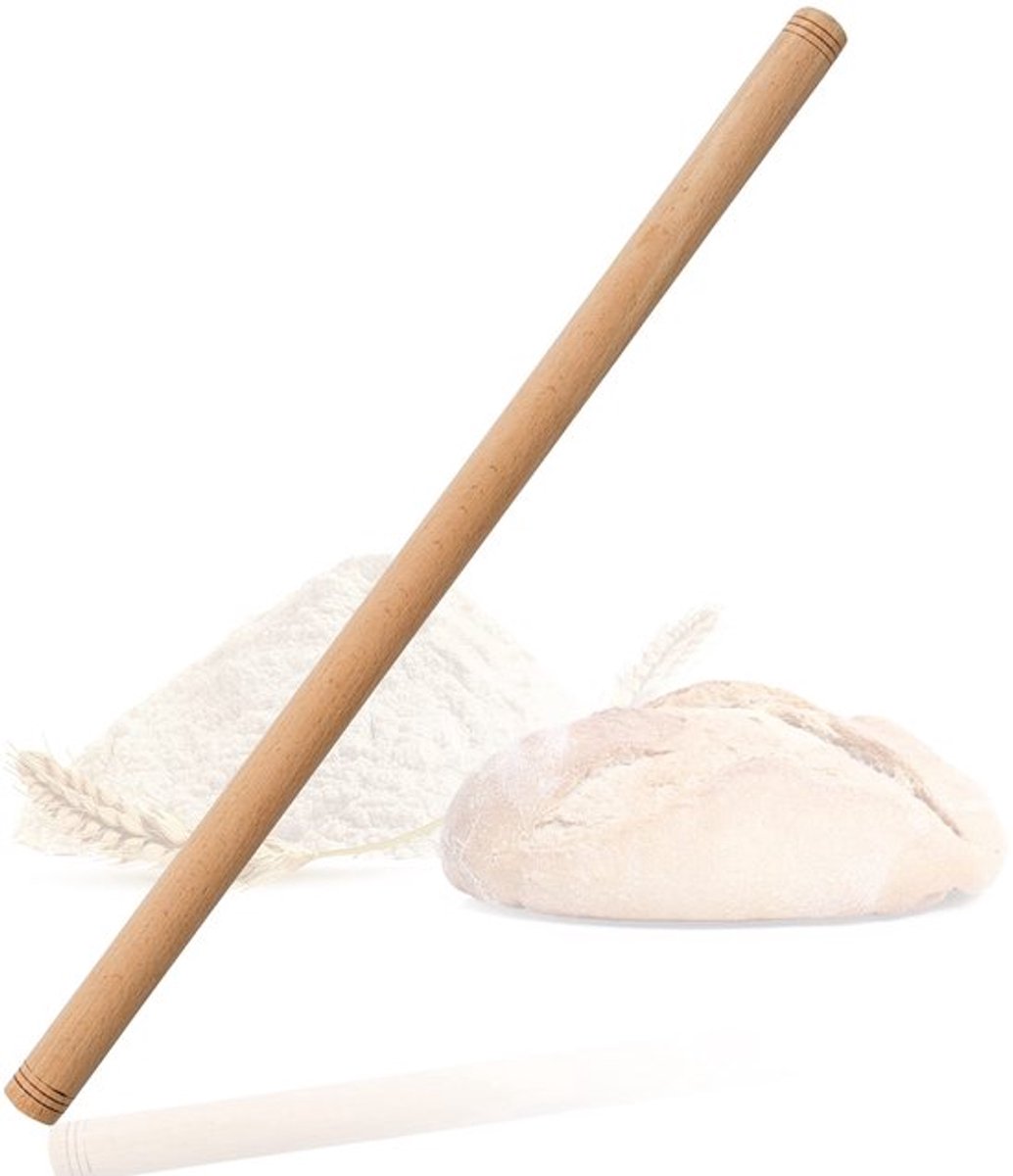 Deegroller Handgemaakt - Beukenhout - Traditioneel - 60 x 1,5 cm - Antikleef - Perfect voor Pizza/Brood/Cake - Deegrol