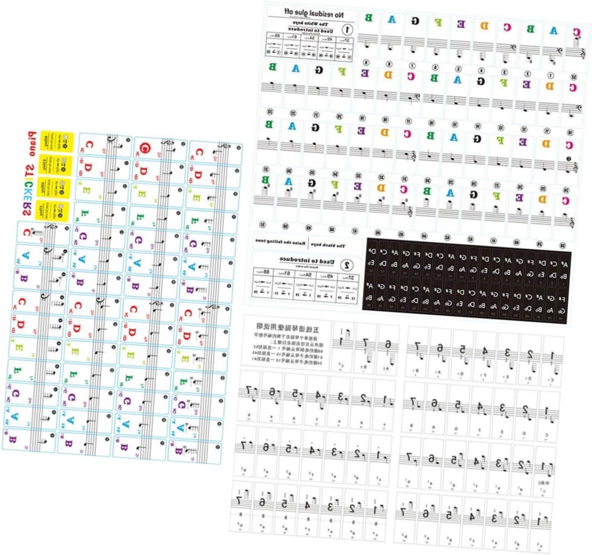 Piano Stickers - Keyboard Labels - Muziek Leren Spelen - Kleurrijk Notatie Ontwerp - 24.60 x 22.70 x 0.10 cm